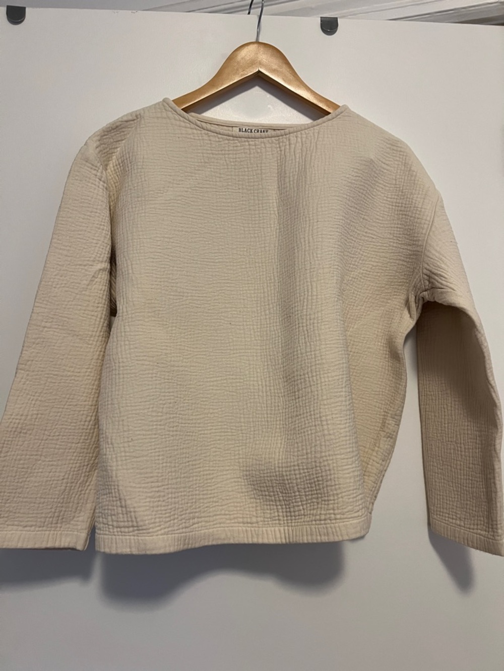 Black Crane Cream Textured Long Sleeve Tee